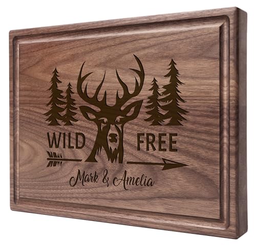 Personalized Cutting Board, Custom Wedding, Anniversary or Housewarming Gift Idea, Wood Engraved Charcuterie, for Couples and Friends, Wild Deer Design 109