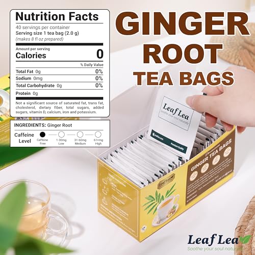 Image of LeafLea Ginger Root Tea Bags, Real Ginger Herbal Tea, 80 Count