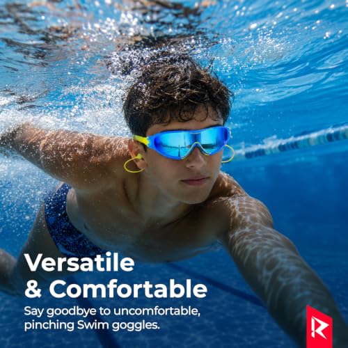 Image of ROVARS Electroplated Swimming Goggles for Kids with Nose & Ear Plugs, Leakproff Full Frame with Adjustable Strap, Anti Fog and UV Protection for Boys & Girls (2100 Blue, Above 6 Years)