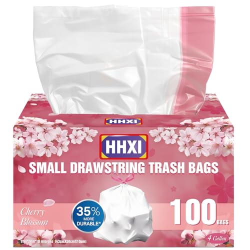 100Ct 4 Gallon Small Trash Bags Cherry Blossom Garbage Bags Scented Trash Bags Odor Resistant with Drawstring