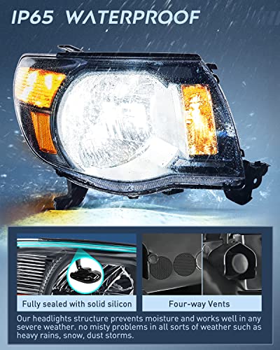 Image of Nilight Headlight Assembly for 2005 2006 2007 2008 2009 2010 2011 Toyota Tacoma Replacement Headlamp Black Housing Amber Reflector