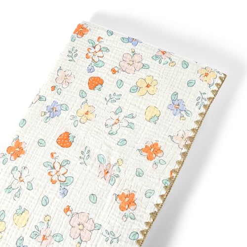 Image of Baby Blanket 40x40 Inches,Muslin Cotton and Minky Dotted Double Layer Soft Receiving Blanket for Newborn Toddler,Strawberry Flower