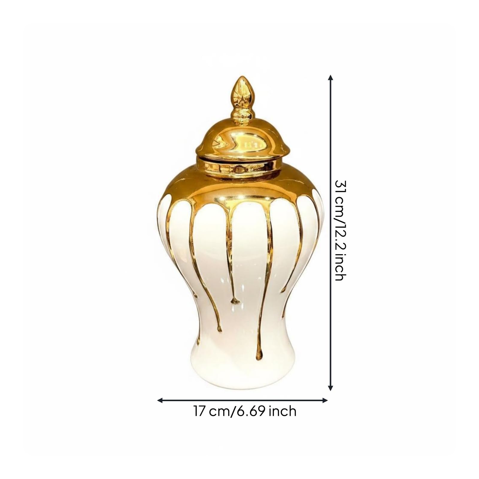 Sharplace Dekovase Urnenform Vase Gefäß Krug mit Stilvollem Deckelabschluss Und Runder Schulter Veredelte mit Feinem Linienmuster für Festtafel Buffet Bankett, Wassertropfen-Generalgefäß Klein, Gold