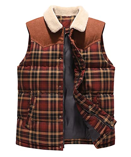Hypestfit Men's Western Puffer Vest Corduroy Yoke Quilted Vest Cotton Padded #TOP21