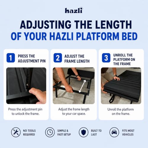 Image of hazli Portable Car Bed for SUV Camping - Adjustable Sleeping Platform 52 inch-72 inch to Fit Most Vehicles, Adjustable Legs, 5-Minute Tool-Free Setup