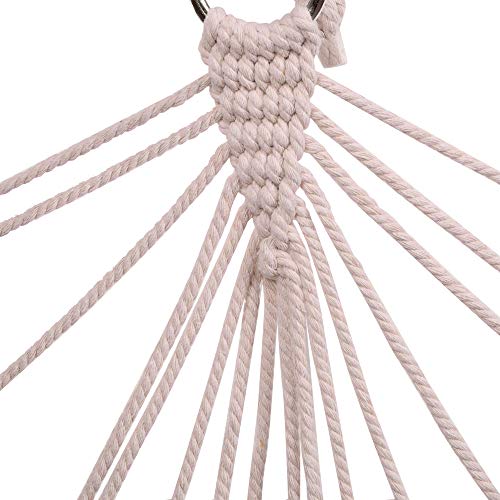 Hammock Chair Cotton Hanging Rope Air Chair Swing Seat with Soft Cotton Rope, Sturdy Wood Bar, 300lbs Capacity for Indoor Outdoor Bedroom Garden Yard Patio Porch (Beige)