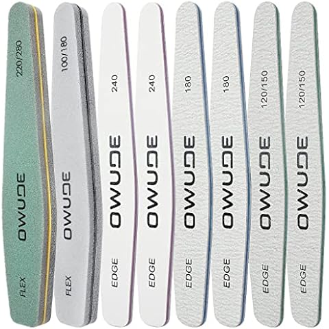 Nail File Set, OWUDE 8Pcs Professional Gel Nail File Kit, Washable Double Sided Emery Boards Nail Buffer for Home and Salon 100/120/150/180/220/240/280 Grit Cover