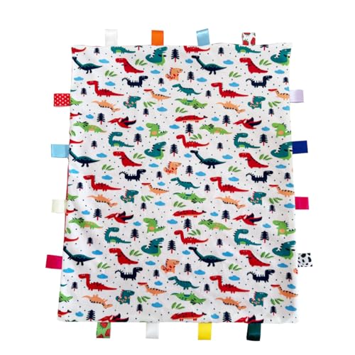 Image of Multicolor Dinosaur Tag Blanket for Babies, Soft & Non-Toxic, 55x45CM /21.7x17.7INCHES