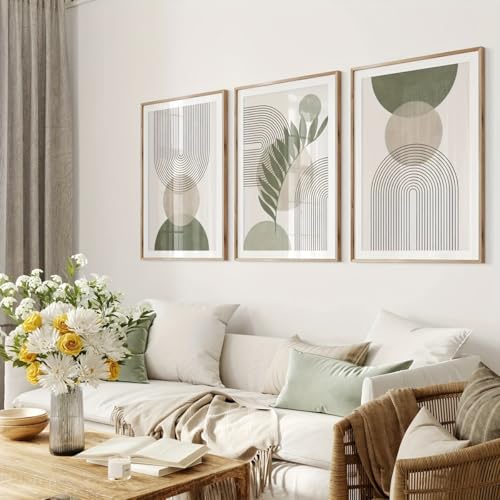Impression murale géométrique vert sauge décoration triptyque 20x30 - 4