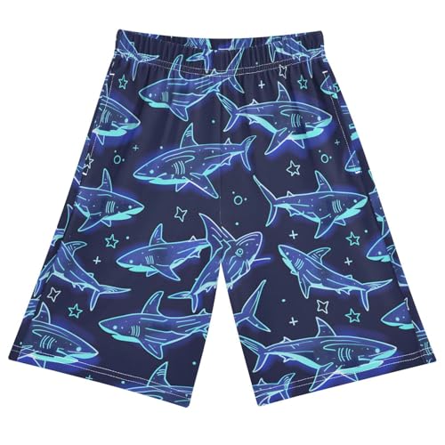 ALAZA Cute Shark Star Pajama Shorts Elastic Waist Casual Sleep Shorts with Pockets Size 6-14
