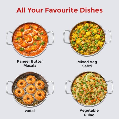 Image of AVIAS INOX Triply Bottom Stainless Steel Kadai 22cm, Easy Grip Handle