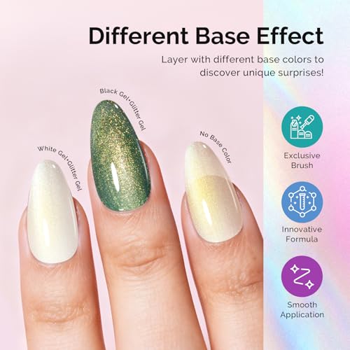 Image of MelodySusie Jelly White Aurora Shimmer Gel Nail Polish, 0.5fl oz Soak Off UV LED Holographic Yellow Glitter Gel Polish Gift for Women Nail Art Manicure Salon DIY Nail Design Decoration at Home-G2303