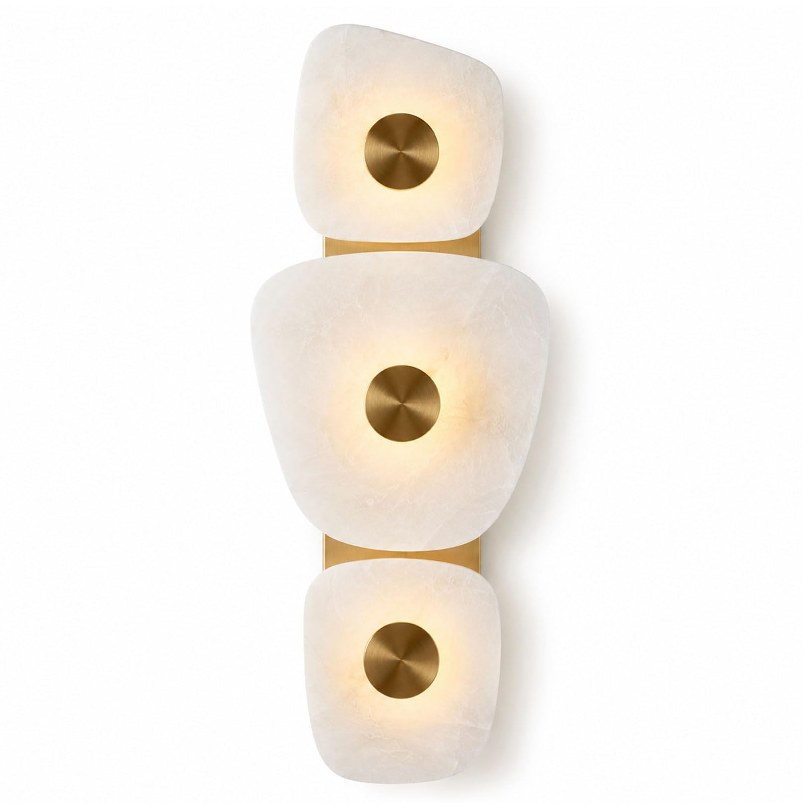 IOEDHW Vertical 3 Panels Alabaster Wall Sconce Brass Backlit Stone Wall Lamp