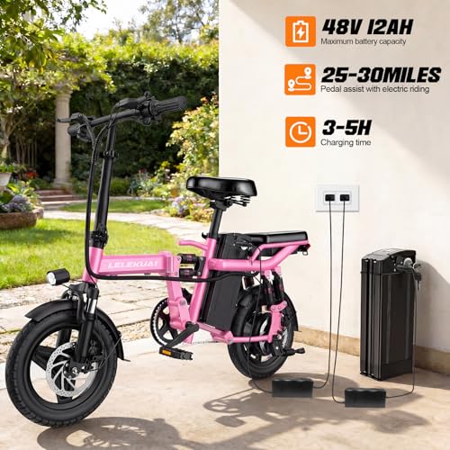 Image of Electric Bike for Adults and Teens, 560-740W Motor, 20-25MPH Compact Commuter Folding Ebike, 32 Miles Range, 48V 10Ah Battery, 3-Level Pedal Assist, 14 inch Foldable Electric Bicycle, UL 2849 Certified