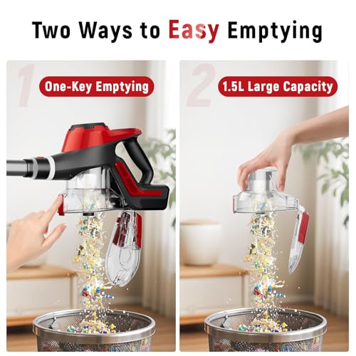 Image of Cordless Vacuum Cleaner for Home, Stick Vacuum 45Kpa, Smart Display & 1.5L Dust Cup, MAX 40mins Runtime, Rechargeable Lightweight Handheld Vavuum for Pet Hair /Carpet /Hardwood Floor /Car (Crimson)