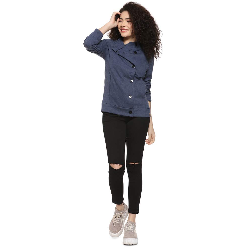 PINACOLADA Women's Navy Blue Solid Regular Fit Cotton Jacket For Winter Wear | Standing Collar | Full Sleeve | Buttoned | Casual jacket For Woman & Girl | Western Stylish Jacket For Women 1