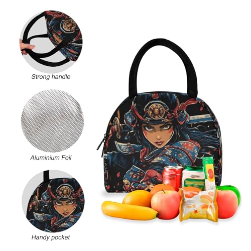 Backpack Lunch Bag Set Cartoon Samurai Print, Big Storage Travel Backpacks with Insulated Lunch Box for Office Hiking Picnic4