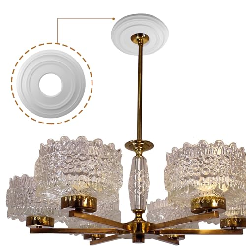 Image of Uenhoy 2 Pcs Lighting Ceiling Medallions for Light Fixtures and Ceiling Fans, 12 inch OD White Ceiling Cover Plate, Ceiling Fan Medallion 12 inch OD x 4 inch ID