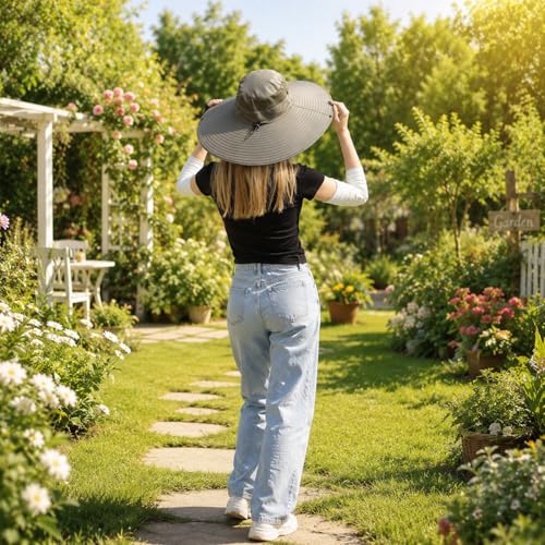 Image of Wide Brim Sun Hat for Men Women UV Protection Ventilated Summer Hats for Fishing Hiking Garden Beach