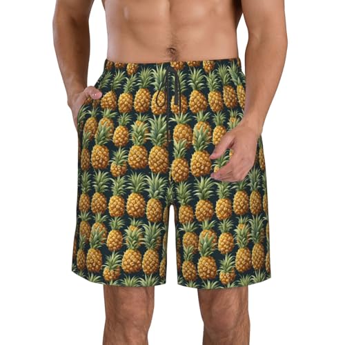 Pineapple Print Stylish Beach Shorts Swim Trunks Lightweight Breathable Summer Outdoor Activities