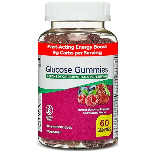 Glucose Gummies 60 Count Fast-Acting Energy Support with 9g Carbs per Serving Natural Berry Flavors Gluten-Free & No Artificial Dyes