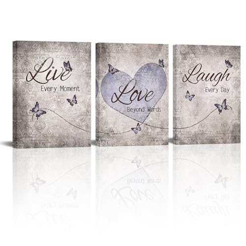 Sepwrol Live Laugh Love Canvas Wall Art, Inspirational Quotes Butterfly Love Printing Artwork for Home Bedroom Wall Decor, 12