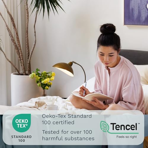 Image of Olive + Crate Tencel Lyocell Eucalyptus Queen Size Sheet Set - Cooling Tencel Sheets for Hot Sleepers with 18 Inch Deep Pocket Fit - Beige 4-Piece Set