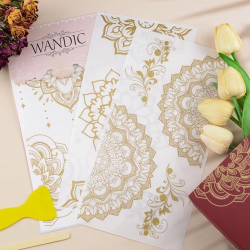 WANDIC 3 Bogen Rub on Stickers, Mandala Aufkleber Gold mit Vintage Muster, Europäischer Stil, Wasserdicht, Möbel, DIY Kunsthandwerk, Verzierungen für Fotoalbum und Scrapbook, 15 x 30 cm