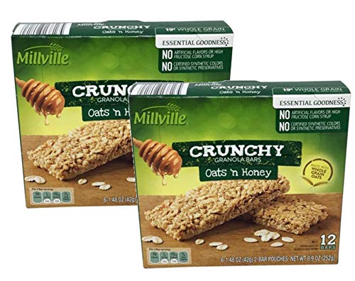 Millville Whole Grain Oats & Honey Crunchy Granola Bars – 2 Boxes (24 bars)