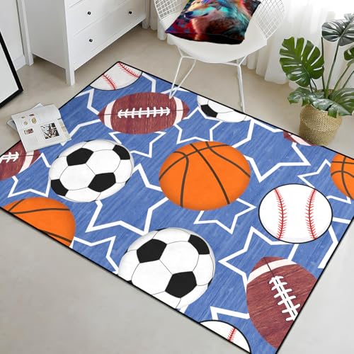 Sports Balls Boys Rug - Balls Rug for Boys Kids Room Sports Carpet Rugs, 4'5"×6'