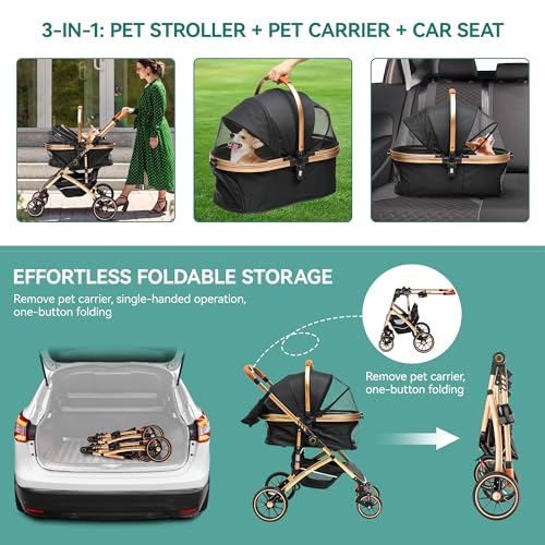 YITAHOME Hundewagen für Hunde, Hundebuggy Hunde, Hunde Buggy, Katzenwagen, Hundewagen 3 in 1 Hundebuggy Bis 20kg, Klappbar, Faltbar Hund Kinderwagen, 80 * 59 * 101cm (Schwarz)
