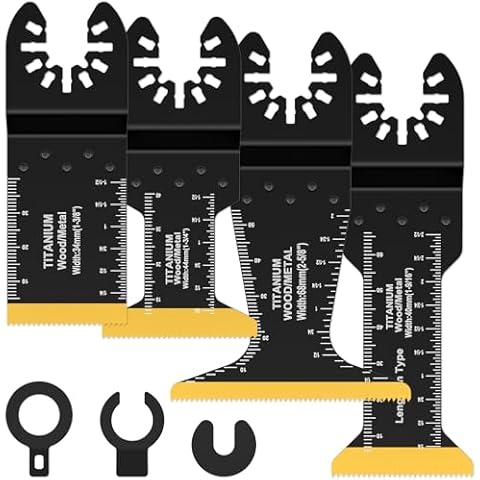 CRNXOMP 4Pcs Titanium Bi-Metal Oscillating Saw Blades Set Durable Standard Extra Long and Extra Wide Oscillating Multitool Blades Multipurpose Cutting Oscillating Tool Blades for Wood(4PCS) Cover