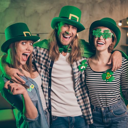 Image of FYSUIMU St. Patrick's Day Pins Green Gnome Shamrock Clover PVC Plastic Brooch Pins for Irish St. Patrick's Day Party Decorations Supplies Goodie Bag Stuffer 24 Pcs
