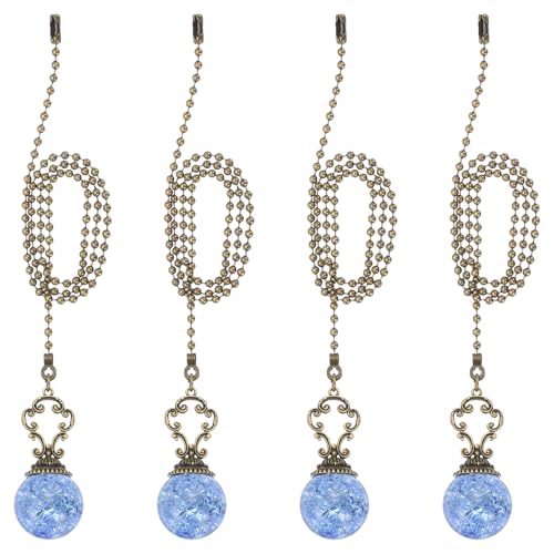 Image of PATIKIL 22 inch Ceiling Fan Pull Chain, 4 Pcs Crystal Pull Chain Fan Connector Vintage Ceiling Fan Ornament Fan Chains Extender for Ceiling Light Lamp Fans, Light Blue (Ball)