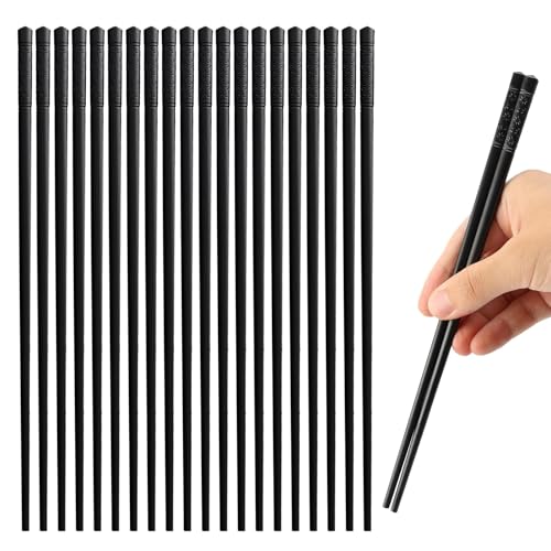 10 Paia Set Bacchette Sushi, 24,5 cm Bacchette Cinesi, Chopsticks Lavabili in Lavastoviglie, Bacchettes Nere Riutilizzabili, Motivo Fiori di Ciliegio