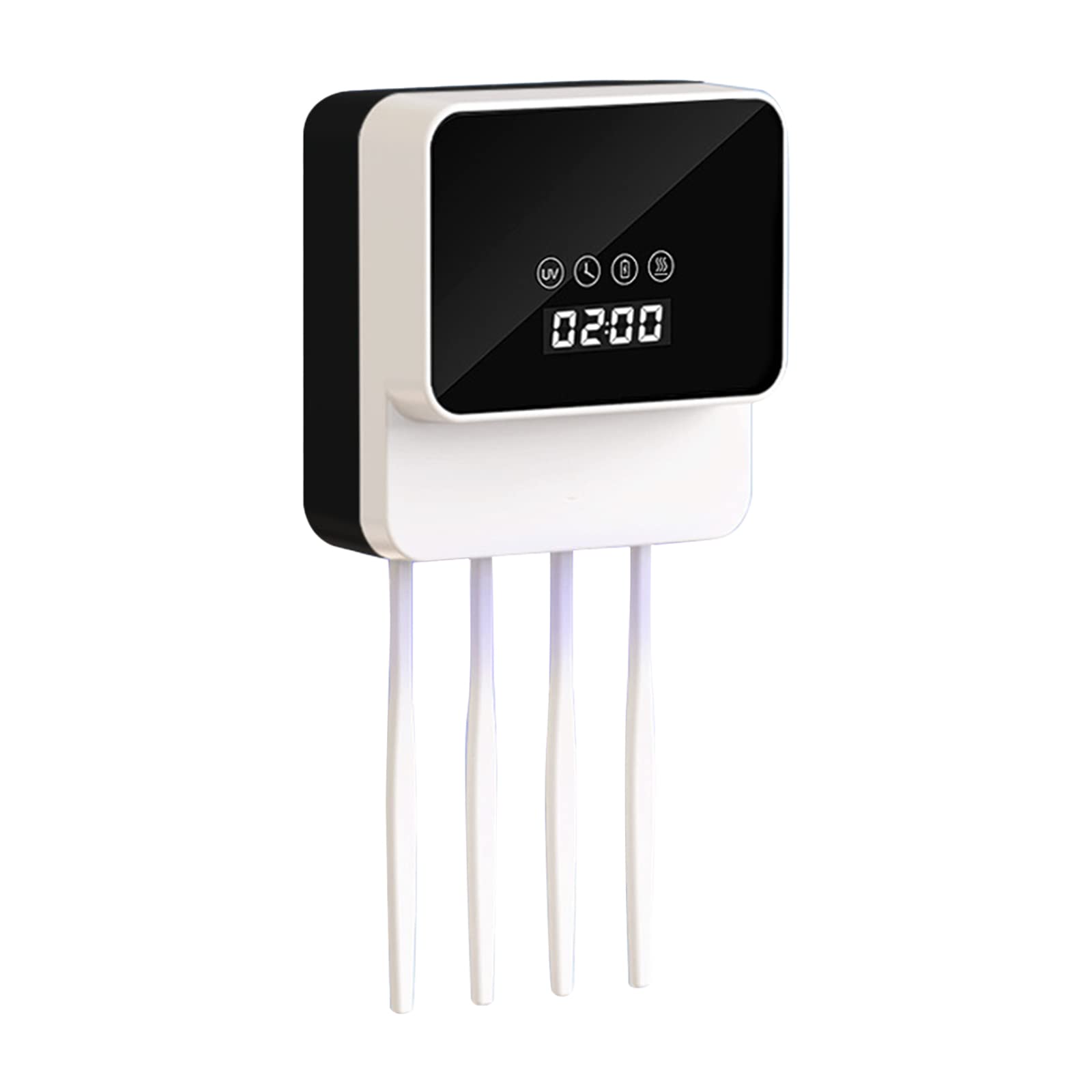 UV-Zahnbürsten-Desinfektionsmittel mit Digitalanzeige, an der Wand montierter Zahnbürstenhalter und -ständer, wiederaufladbar über USB, 4 Steckplätze, für Badezimmer und Waschraum (Weiß)