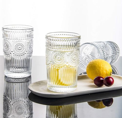 Image of Premium 300 ML Water & Juice Drinking Glasses Set of 6 Vintage Glassware Set for Juice, Cocktail, Mocktail,Whisky All Beverages Everyday Uses for Gift (6, MT-04)