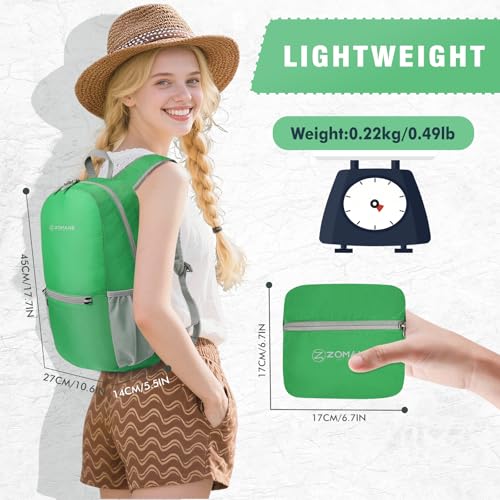 Image of ZOMAKE Ultra Lightweight Hiking Backpack 20L - Packable Small Backpacks Water Resistant Daypack for Women Men(Grass green)