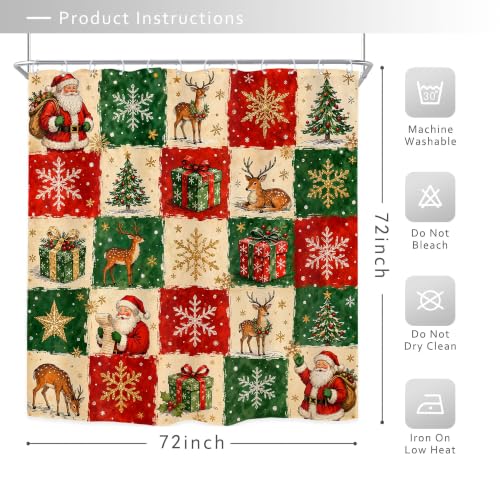 Image of Merry Christmas Shower Curtain Green Red Santa Deer Plaid Bathroom Decor