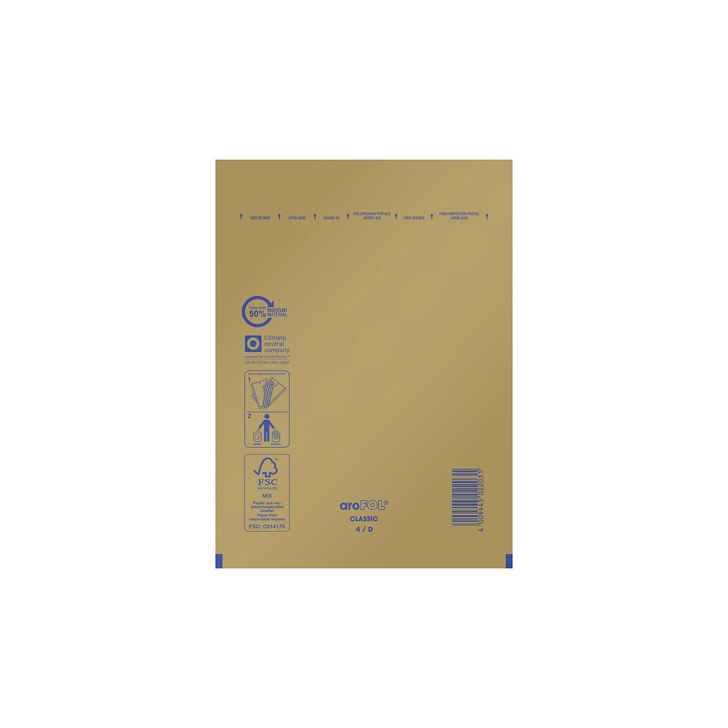 FRANKEL kaiserkraft | Pochette d'expédition aroFOL® | Papier recyclé avec protection matelassée, L x l intérieures 470 x 345 mm, marron, lot de 100