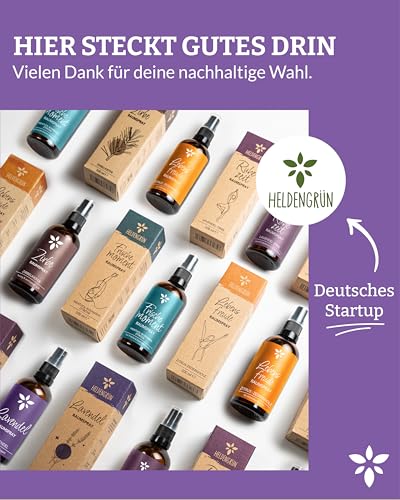 Foto von Heldengrün® Lavendelspray Gute Nacht [Bio-LAVENDELÖL] Dermatologisch getestet - Lavendelspray für Kopfkissen - Blumig & frisch - Lavendel Kissenspray & Raumspray