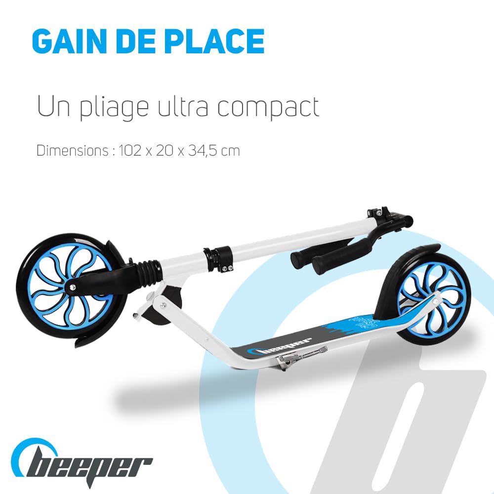 Beeper - Trottinette ado & Adulte Roues 8'' Suspension Avant City Scoot avec ou sans Frein Avant - sans Frein Avant, Couleur - Noir
