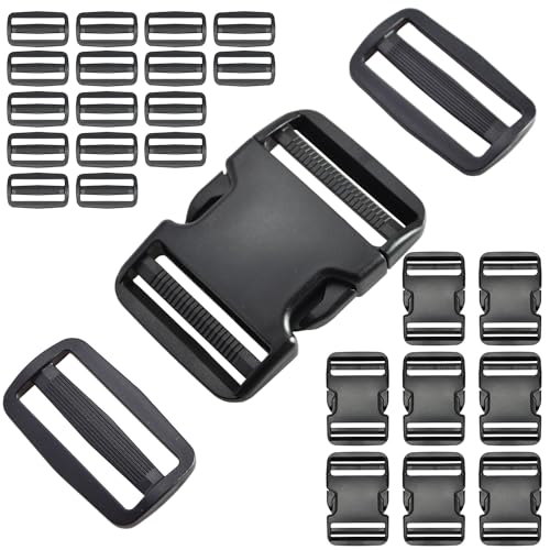 TERLUNNSI Buckles for Straps, 8 Pieces Side Quick Release Buckles + 16 Pieces Tri-Glide Slide