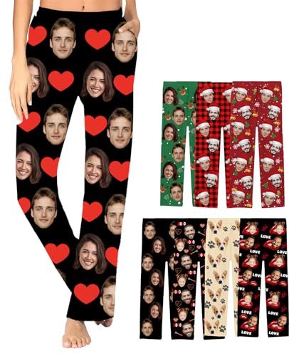 Personalized Custom Pajamas for Men Women - Funny Dog Cat Face Pajama Pants for Christmas