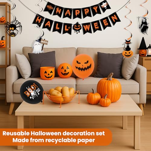 Xyxu Halloween Decorations Indoor Set - Reusable Happy Halloween Decor & Trick or Treat Banners, Ghosts Pumpkin Bat Bunting Garland, Spooky Witch, Skeleton, Spider Hanging Swirl for Party Decorations - Image 5