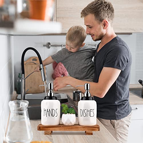 Delimux Ceramic Glass Soap Dispenser With Wood Riser Set Farmhouse Wooden Tray Hand Soap And Dish Soap Dispenser For Home Kitchen And Bathroom Decor (Silver Pump) #TOP3