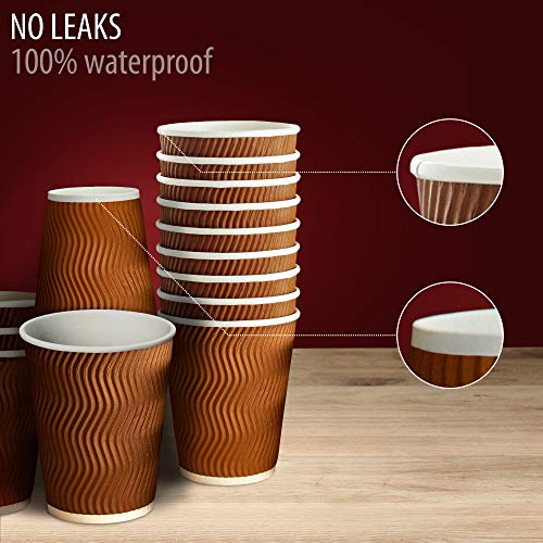 Insulated Disposable Coffee Cups 12 oz, 100 Packs - Paper Cups for Hot Beverage Drinks To Go Tea Coffee Home Office Car Coffee Shop Party (Brown) - Thumbnail 6