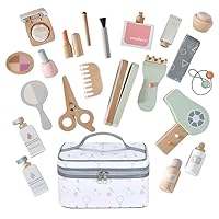 Wooden Makeup Set Kids, Toddler Pretend Make-up & Hairdressing & Skincare Playset with Handbag, Fake Wooden Cosmetics Toy, Hairdresser Beautician Role Play, Birthday Gift for Girl Boy Age 2-6