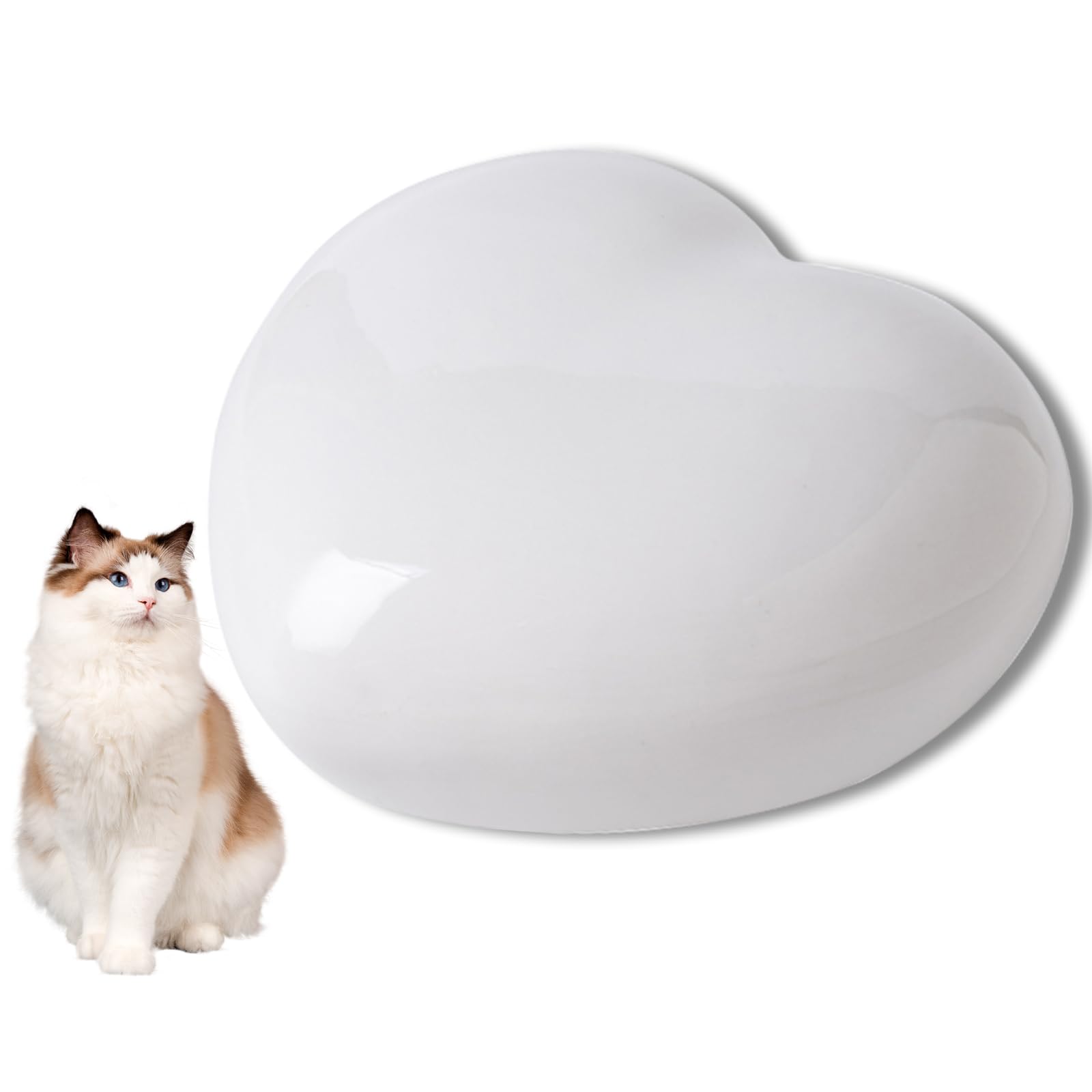 Urna in ceramica a forma di cuore per ceneri di animali domestici, urna commemorativa per gatti e cani, regalo per funerale o ricordo (bianco)