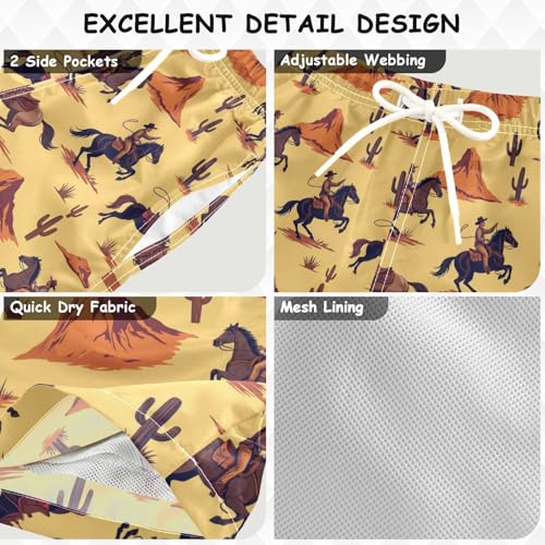 Cowboys Cactus Horses Boy's Swim Trunks Board Shorts Boys Kids Beach Swimwear Bottom Pants XS2